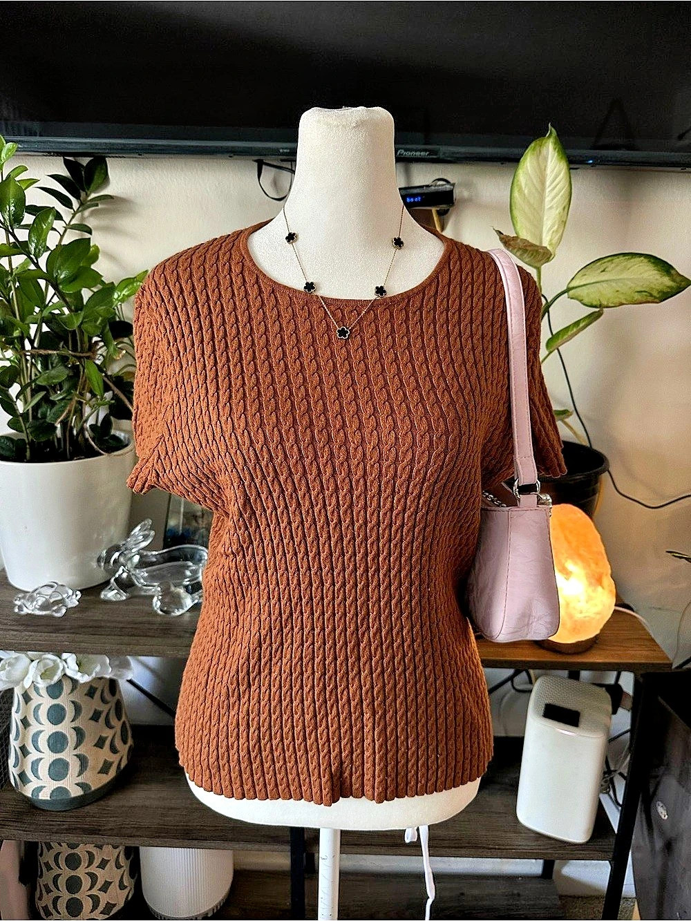 Real Clothes Saks Fifth Ave Cable Knit Short Sleeve Top